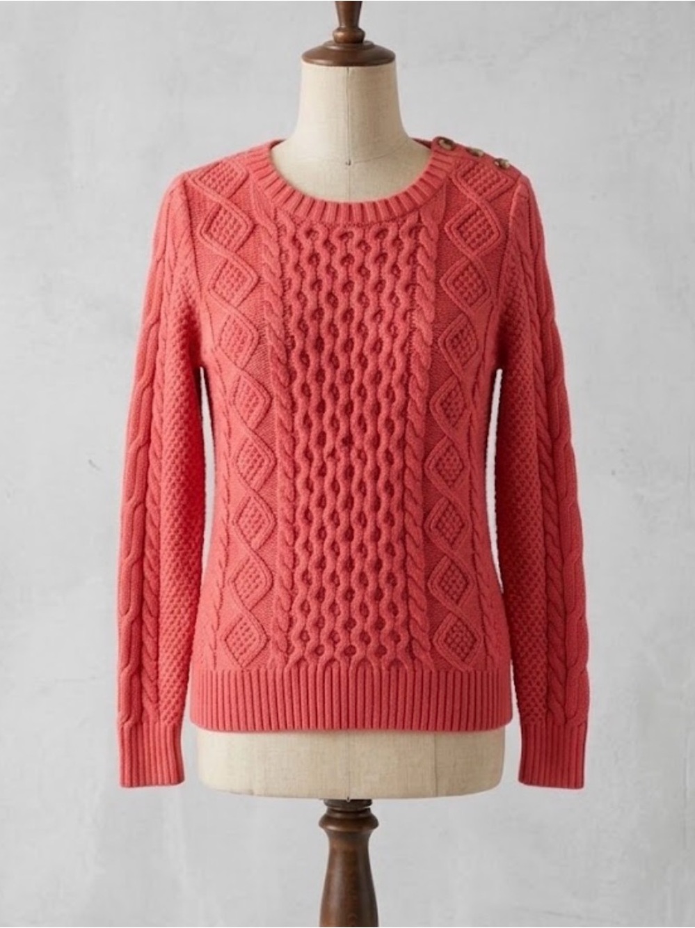 L.L Bean Fisherman Cable Knit Cotton Sweater Coral Grandmacore Traditional XS